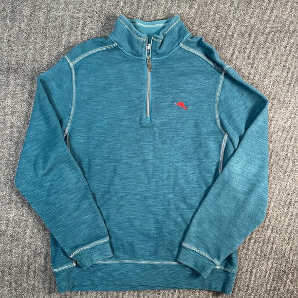 Tommy Bahama Other - Tommy Bahama Men's 1/4 Zip Pullover Teal Blue Slub Knit Marlin Logo Size Medium